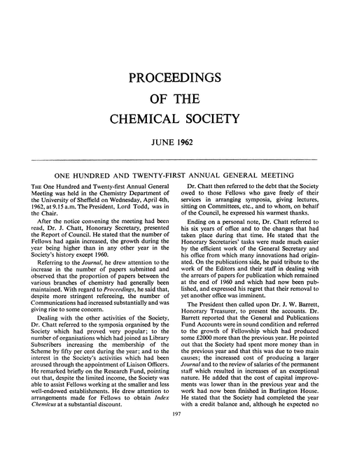 Proceedings of the Chemical Society. June 1962
