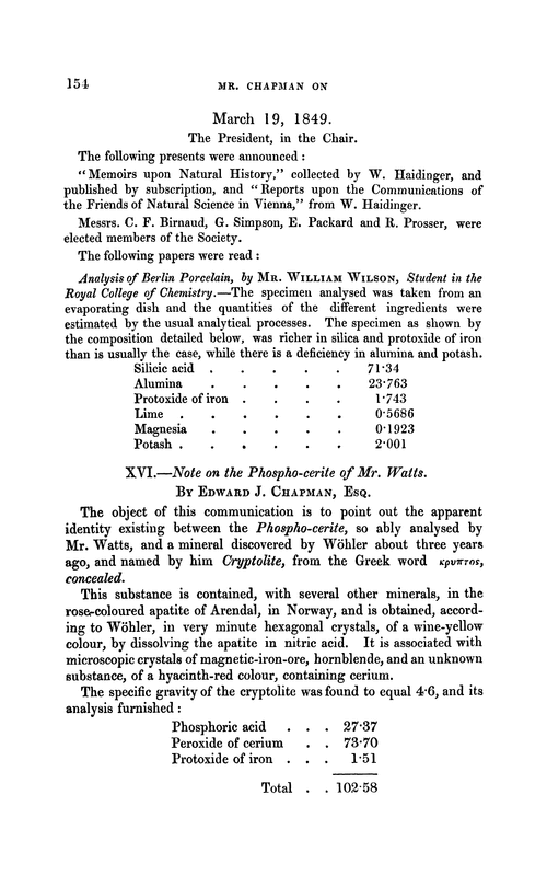 XVI.—Note on the phospho-cerite of Mr. Watts