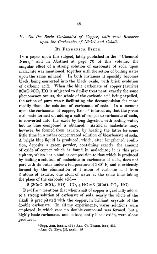 V.—On the basic carbonates of copper, with some remarks upon the carbonates of nickel and cobalt