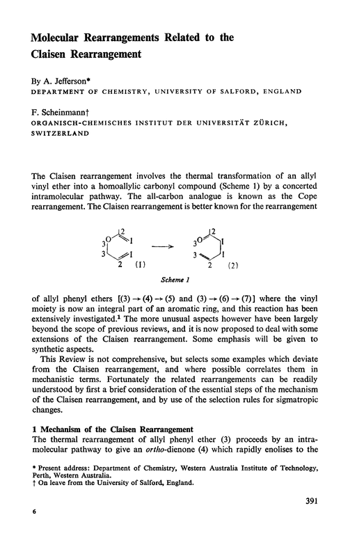 Molecular rearrangements related to the Claisen rearrangement