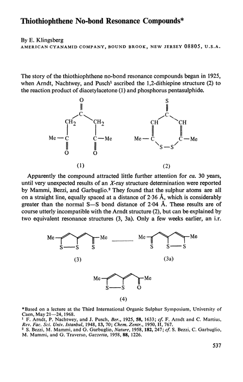 Thiothiophthene no-bond resonance compounds