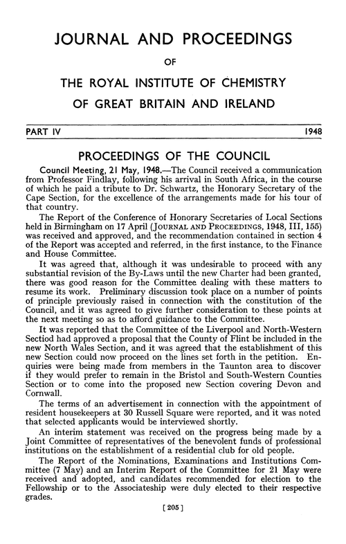 Journal and Proceedings of the Royal Institute of Chemistry of Great Britain and Ireland. Part IV. 1948