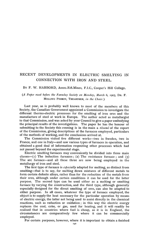 Recent developments in electric smelting in connection with iron and steel