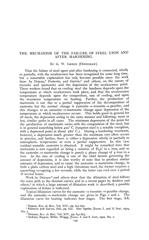 The mechanism of the failure of steel upon and after hardening
