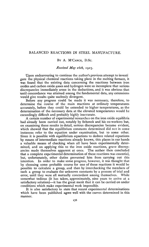 Balanced reactions in steel manufacture