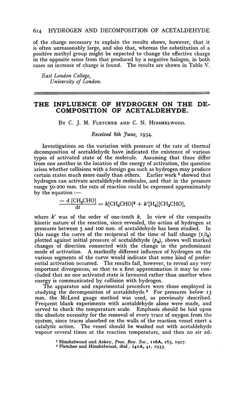 The influence of hydrogen on the decomposition of acetaldehyde