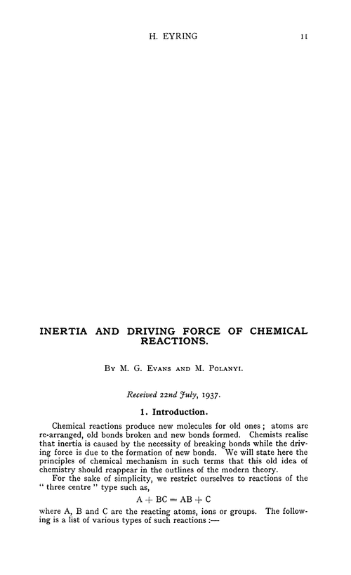 Inertia and driving force of chemical reactions