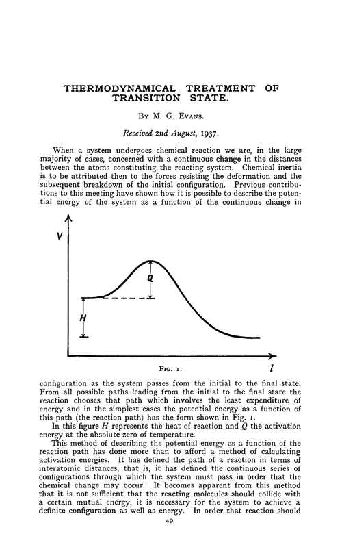 Thermodynamical treatment of transition state