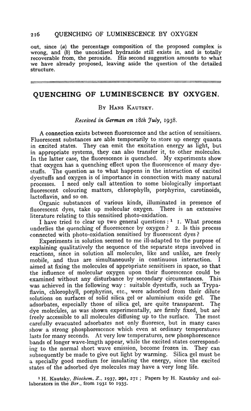 Quenching of luminescence by oxygen