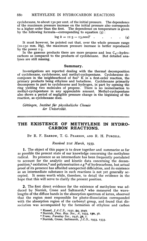 The existence of methylene in hydrocarbon reactions
