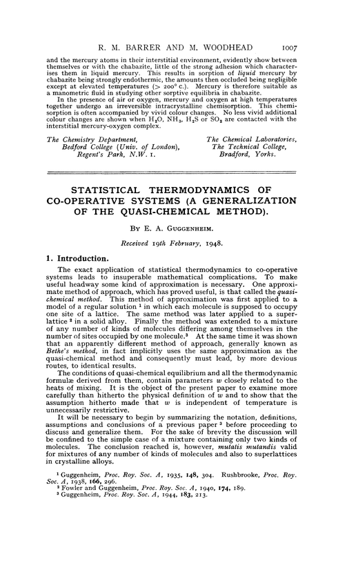 Statistical thermodynamics of co-operative systems (a generalization of the quasi-chemical method)
