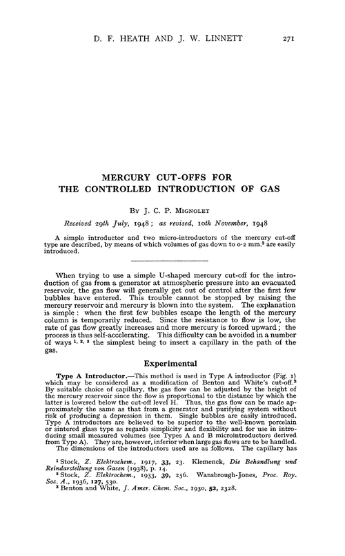 Mercury cut-offs for the controlled introduction of gas