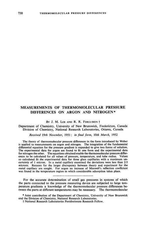 Measurements of thermomolecular pressure differences on argon and nitrogen