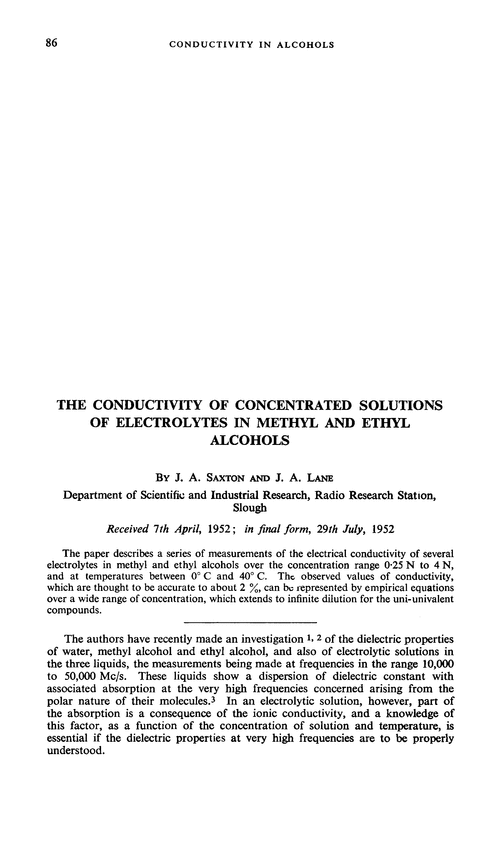The conductivity of concentrated solutions of electrolytes in methyl and ethyl alcohols