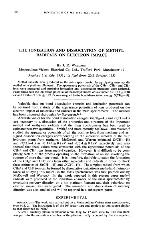 The ionization and dissociation of methyl radicals on electron impact