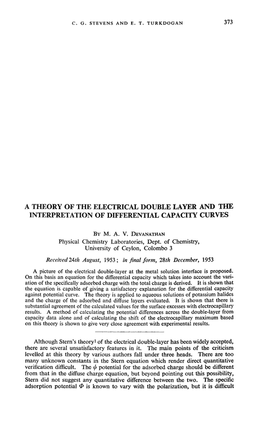 A theory of the electrical double layer and the interpretation of differential capacity curves