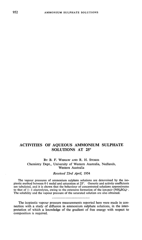 Activities of aqueous ammonium sulphate solutions at 25°