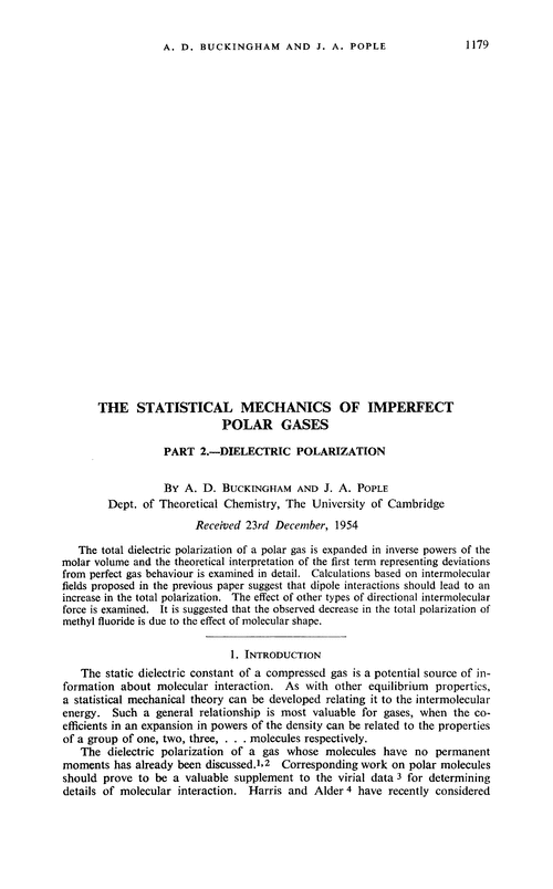 The statistical mechanics of imperfect polar gases. Part 2.—Dielectric polarization