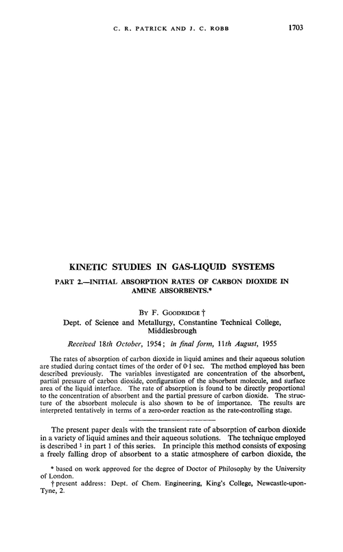 Kinetic studies in gas-liquid systems. Part 2.—Initial absorption rates of carbon dioxide in amine absorbents.