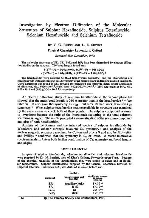 Investigation by electron diffraction of the molecular structures of sulphur hexafluoride, sulphur tetrafluoride, selenium hexafluoride and selenium tetrafluoride