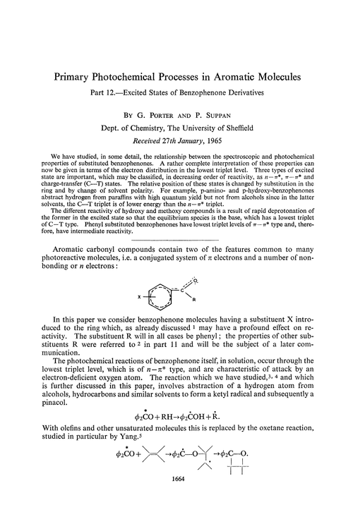 Primary photochemical processes in aromatic molecules. Part 12.—Excited states of benzophenone derivatives