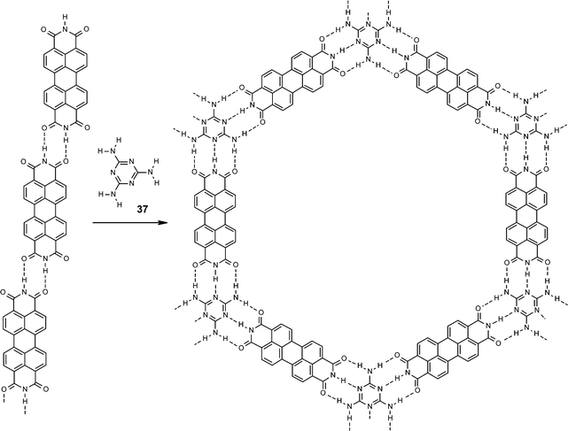Formation of a hexagonal network of melamine (37)/perylene bisimide (1a) assemblies by triple hydrogen-bonds according to STM studies on Ag/Si(111).