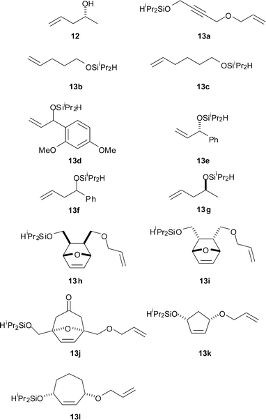 Substrates, including the diisopropylsilyl ethers HiPr2SiOR (13), used in this study.