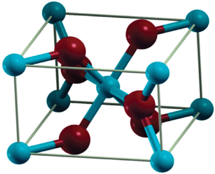 Crystal structure of MgH2, where the Mg and H atoms are represented by light blue and dark red, respectively. Figure taken with permission from ref. 43. Copyright (2008) by the American Physical Society (URL: http://link.aps.org/abstract/PRB/v77/e104103).