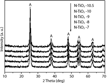 XRD pattern of N-doped titania prepared at different pH conditions.