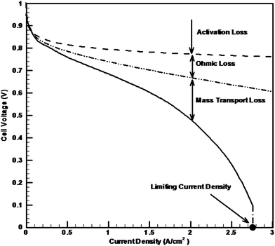 Typical polarization curve of a PEFC.