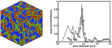Reconstructed catalyst layer microstructure along with pore size distribution by the sphere based simulated annealing method.113