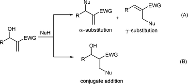 The reaction of MBH alcohols with N-nucleophile.