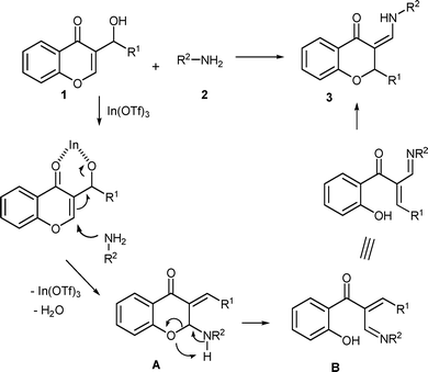 Proposed mechanism of the reaction of chromone-derived MBH alcohol with amine.