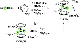 Formation of [Pt3(μ3-C7H7)2(C2H4)3][B(ArF)4]2 (1′-C22H44).