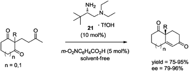 Primary amine catalyzed intramolecular aldol reaction in the absence of solvent.