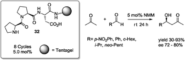Asymmetric aldol reaction under solvent-free conditions catalyzed by supported tripeptide 32.