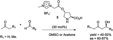 Aldol reaction catalyzed by ionic liquid-supported catalyst 3.
