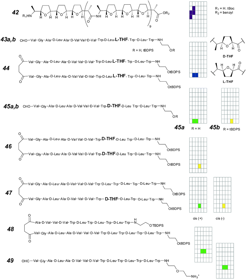 Modified gramicidin ion channels and activity grids.