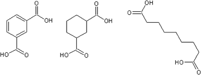 Isophthalic, 1,3-cyclohexane dicarboxylic and suberic acid.