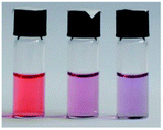 From left to right: 0.1 mM 1a, 6 eq. dimethyl l-tartrate, 6 eq. dimethyl d-tartrate in MeCN.