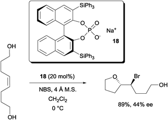Desymmetrization of 1,8-oct-4-ene diols with a chiral phosphate.