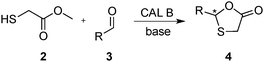 CAL B-catalyzed synthesis of 1,3-oxathiolan-5-ones.