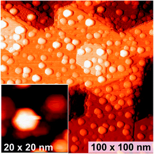 STM image of the Pd/Fe3O4/Pt(111) model catalyst used in this study, nominal Pd deposition thickness 4 Å, from ref. 27.