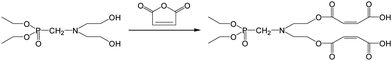 Schematic illustration of the reaction of flame retardant FRC-6 with maleic anhydride to produce FRC-6-MA.