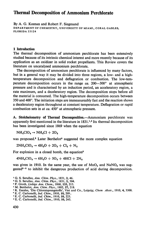 Thermal decomposition of ammonium perchlorate