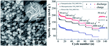 Graphical abstract: Hierarchical flower-like TiO2/MPCNFs as a free-standing anode with superior cycling reversibility and rate capability