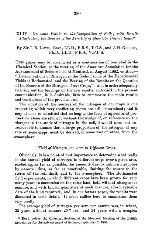 XLIV.—On some points in the composition of soils; with results illustrating the sources of the fertility of Manitoba prairie soils