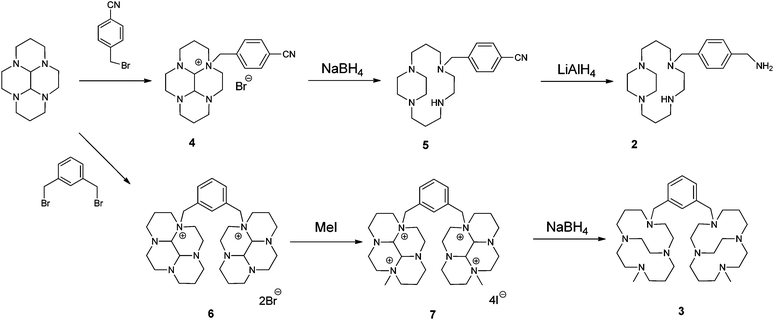 Synthetic routes to produce the novel chelators 2 and 3.