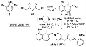 Image result for “All water chemistry” for a concise total synthesis of the novel class anti-anginal drug (RS), (R), and (S)-ranolazine