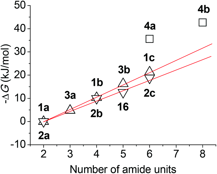 dimerization,conjugate free energy of dimerization versus the number of amide units